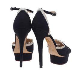 Charlotte Olympia Black Satin Masquerade Ankle Strap Platform Sandals Size 38