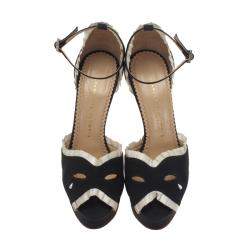 Charlotte Olympia Black Satin Masquerade Ankle Strap Platform Sandals Size 38