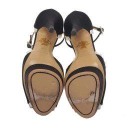 Charlotte Olympia Black Satin Masquerade Ankle Strap Platform Sandals Size 38