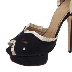 Charlotte Olympia Black Satin Masquerade Ankle Strap Platform Sandals Size 38