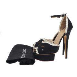 Charlotte Olympia Black Satin Masquerade Ankle Strap Platform Sandals Size 38