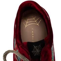 Pre Owned Charlotte Olympia Red Velvet Dragon Sneakers Size 38 