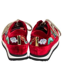 Pre Owned Charlotte Olympia Red Velvet Dragon Sneakers Size 38 