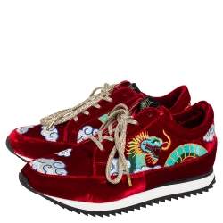 Pre Owned Charlotte Olympia Red Velvet Dragon Sneakers Size 38 