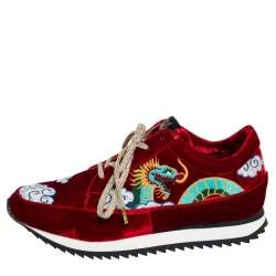 Pre Owned Charlotte Olympia Red Velvet Dragon Sneakers Size 38 