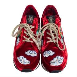 Pre Owned Charlotte Olympia Red Velvet Dragon Sneakers Size 38 