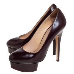 مملوكة مسبقًا حذاء كعب عالي شارلوت اوليمبيا دوللي نعل سميك جلد عنابي مقاس 37