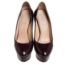 مملوكة مسبقًا حذاء كعب عالي شارلوت اوليمبيا دوللي نعل سميك جلد عنابي مقاس 37