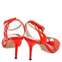 Pre Owned Charlotte Olympia Orange Leather Ankle Strap Sandals Size 36.5