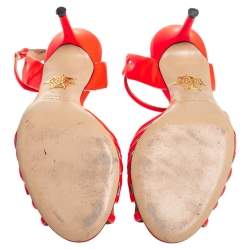 Pre Owned Charlotte Olympia Orange Leather Ankle Strap Sandals Size 36.5