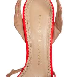 Pre Owned Charlotte Olympia Orange Leather Ankle Strap Sandals Size 36.5