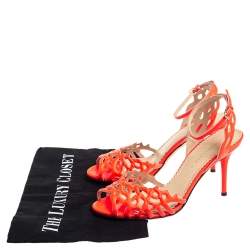Pre Owned Charlotte Olympia Orange Leather Ankle Strap Sandals Size 36.5
