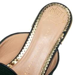 Charlotte Olympia Green Canvas Rose Garden Embroidered Sandals Size 39
