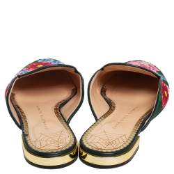 Charlotte Olympia Green Canvas Rose Garden Embroidered Sandals Size 39