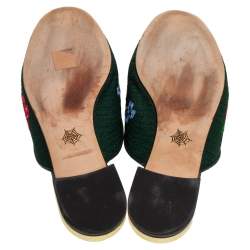 Charlotte Olympia Green Canvas Rose Garden Embroidered Sandals Size 39