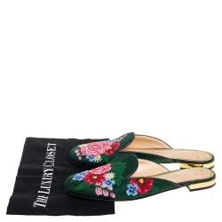 Charlotte Olympia Green Canvas Rose Garden Embroidered Sandals Size 39