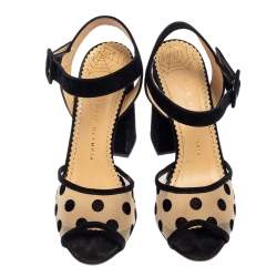 Pre Owned Charlotte Olympia Black Mesh And Suede Polka Dot Emma Sandals Size 39