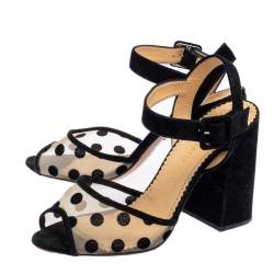Pre Owned Charlotte Olympia Black Mesh And Suede Polka Dot Emma Sandals Size 39