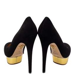 Pre Owned Charlotte Olympia Black Suede Dolly Platform Pumps Size 39