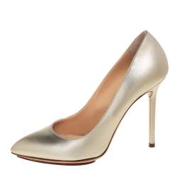 Pre Owned Charlotte Olympia Metallic Gold Leather Monroe Pumps Size 36
