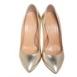 Pre Owned Charlotte Olympia Metallic Gold Leather Monroe Pumps Size 36