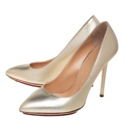 Pre Owned Charlotte Olympia Metallic Gold Leather Monroe Pumps Size 36