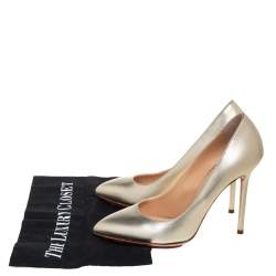 Pre Owned Charlotte Olympia Metallic Gold Leather Monroe Pumps Size 36