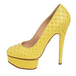 Pre Owned Charlotte Olympia Yellow Python Priscilla Platform Pumps Size 36