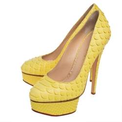 Pre Owned Charlotte Olympia Yellow Python Priscilla Platform Pumps Size 36