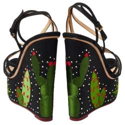 مملوكة مسبقًا صندل شارلوت اوليمبيا قماش أسود سيور كعب روكي مقاس 39