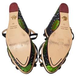 مملوكة مسبقًا صندل شارلوت اوليمبيا قماش أسود سيور كعب روكي مقاس 39