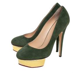 Charlotte Olympia Green Suede Dolly Platform Pumps Size 39