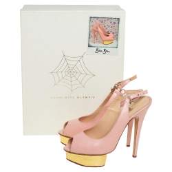 Charlotte Olympia Pale Pink Leather Bon Bon Platform Slingback Sandals Size 39