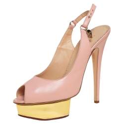 Charlotte Olympia Pale Pink Leather Bon Bon Platform Slingback Sandals Size 39