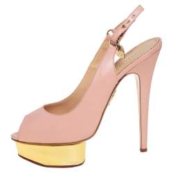 Charlotte Olympia Pale Pink Leather Bon Bon Platform Slingback Sandals Size 39