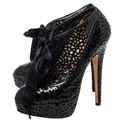 Charlotte Olympia Black Leather Cutout Ankle Length Booties Size 37