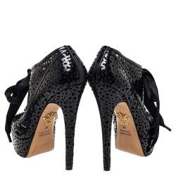 Charlotte Olympia Black Leather Cutout Ankle Length Booties Size 37