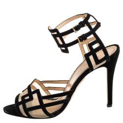 Pre Owned صندل شارلوت أوليمبيا سويدي أسود وشبكة بحزام للكاحل مقاس 41