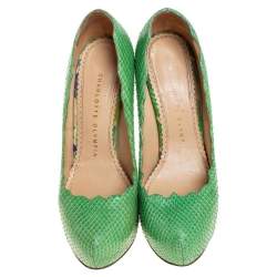 Pre Owned حذاء كعب عالي شارلوت اوليمبيا جلد ثعبان أخضر نعل سميك مقاس 36 