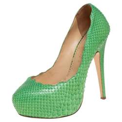 Pre Owned Charlotte Olympia Green Python Leather Platform Pumps Size 36