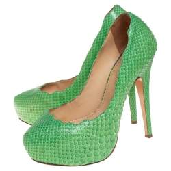 Pre Owned حذاء كعب عالي شارلوت اوليمبيا جلد ثعبان أخضر نعل سميك مقاس 36 