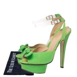 مملوكة مسبقًا Charlotte Olympia Green Fabric Knot Platform Ankle Strap Sandals Size 38