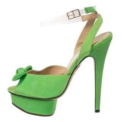 مملوكة مسبقًا Charlotte Olympia Green Fabric Knot Platform Ankle Strap Sandals Size 38