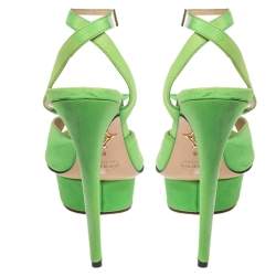 مملوكة مسبقًا Charlotte Olympia Green Fabric Knot Platform Ankle Strap Sandals Size 38