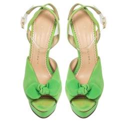 مملوكة مسبقًا Charlotte Olympia Green Fabric Knot Platform Ankle Strap Sandals Size 38