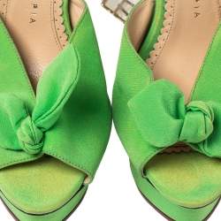 مملوكة مسبقًا Charlotte Olympia Green Fabric Knot Platform Ankle Strap Sandals Size 38
