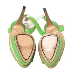 مملوكة مسبقًا Charlotte Olympia Green Fabric Knot Platform Ankle Strap Sandals Size 38