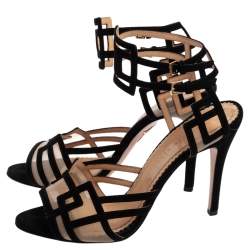 Pre Owned Charlotte Olympia Black Suede and Mesh Between The Lines Ankle Strap Sandals Size 39