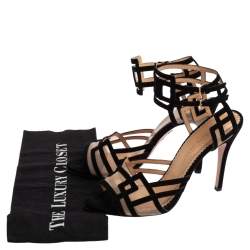Pre Owned Charlotte Olympia Black Suede and Mesh Between The Lines Ankle Strap Sandals Size 39