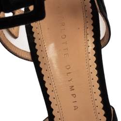 Pre Owned Charlotte Olympia Black Suede and Mesh Between The Lines Ankle Strap Sandals Size 39